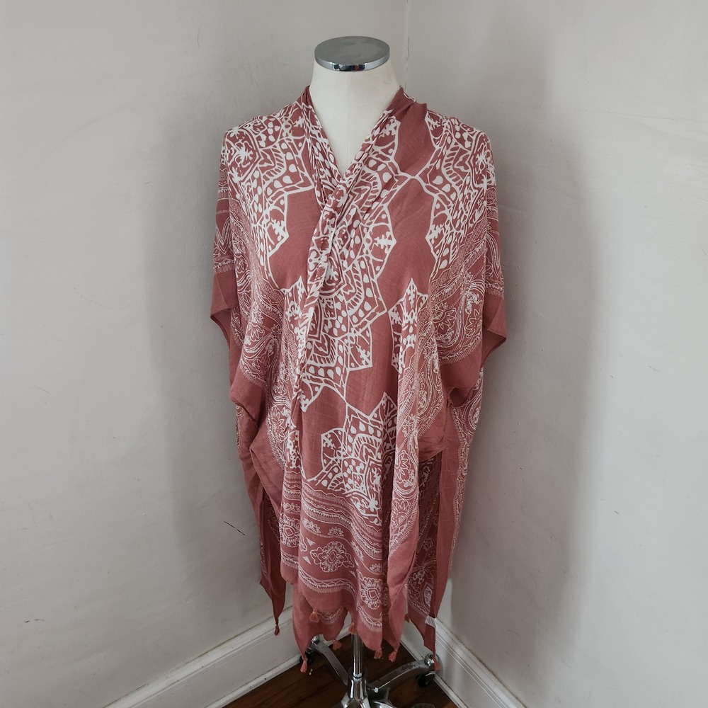 Breezy‎ Lane Womens Mandala Print Kimono Wrap Dusty Rose One Size Viscose Tassel